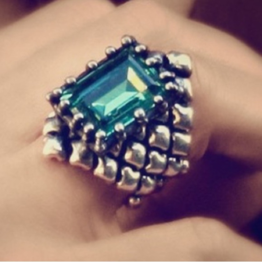 Silver Ring with Green Gemstone